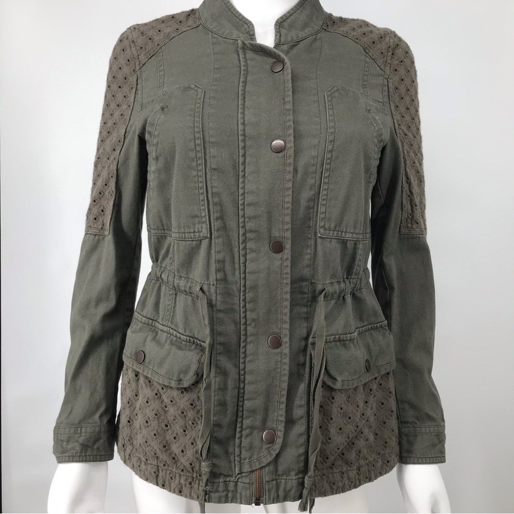 Eyelet Lace Accent Comfy Utility Jacket